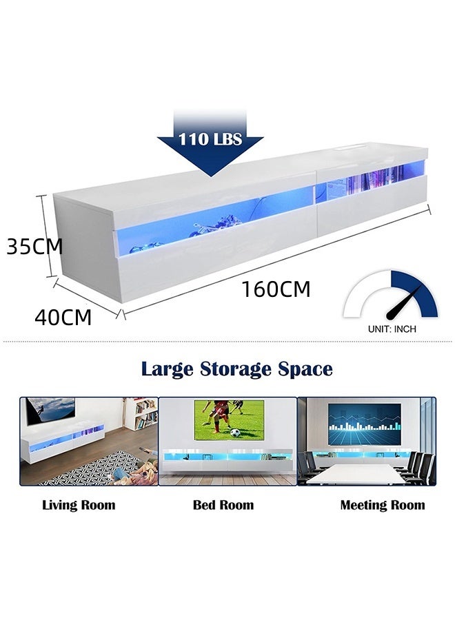 JCB CHIC حامل تلفزيون عائم مع مصابيح LED RGB ، مركز ترفيه مثبت على الحائط مقاس 71 بوصة ، خزانة تلفزيون عصرية عالية اللمعان ، رف تلفزيون لتلفزيونات مقاس 65/75/80 بوصة - Image 2